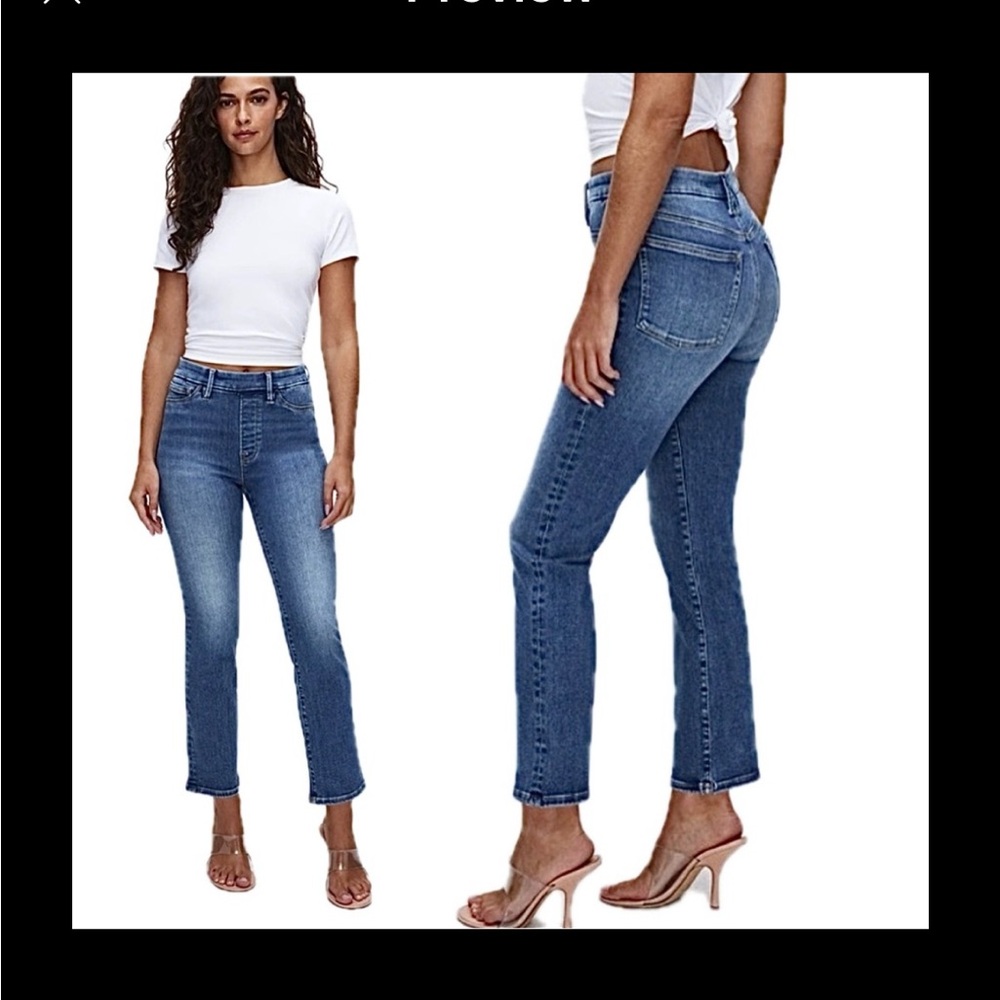Good American Power Stretch Pull On Cropped Straight Jeans